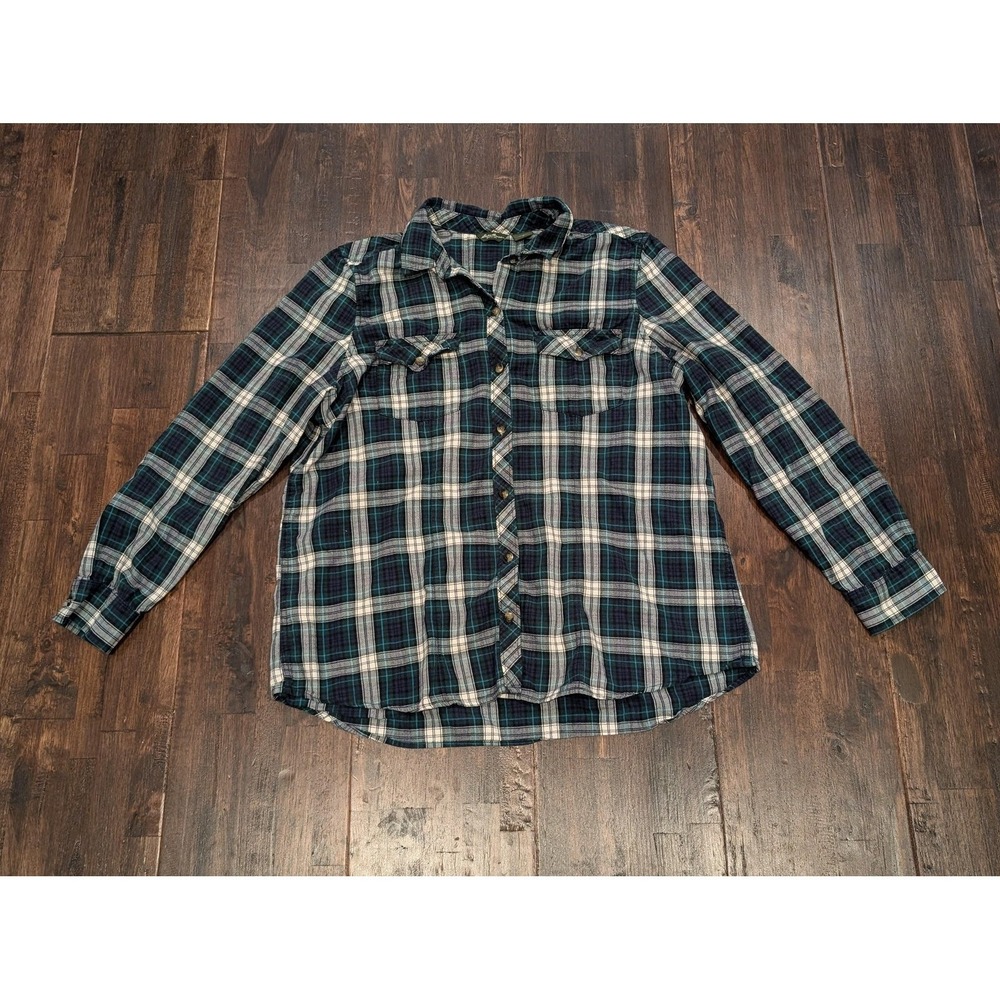 Eddie Bauer‎ Womens XL Blue Green Plaid Flannel Button Down Long Sleeve Shirt